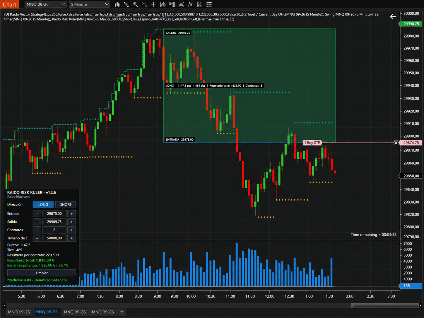 Raido Risk Ruler showing potential profit in green